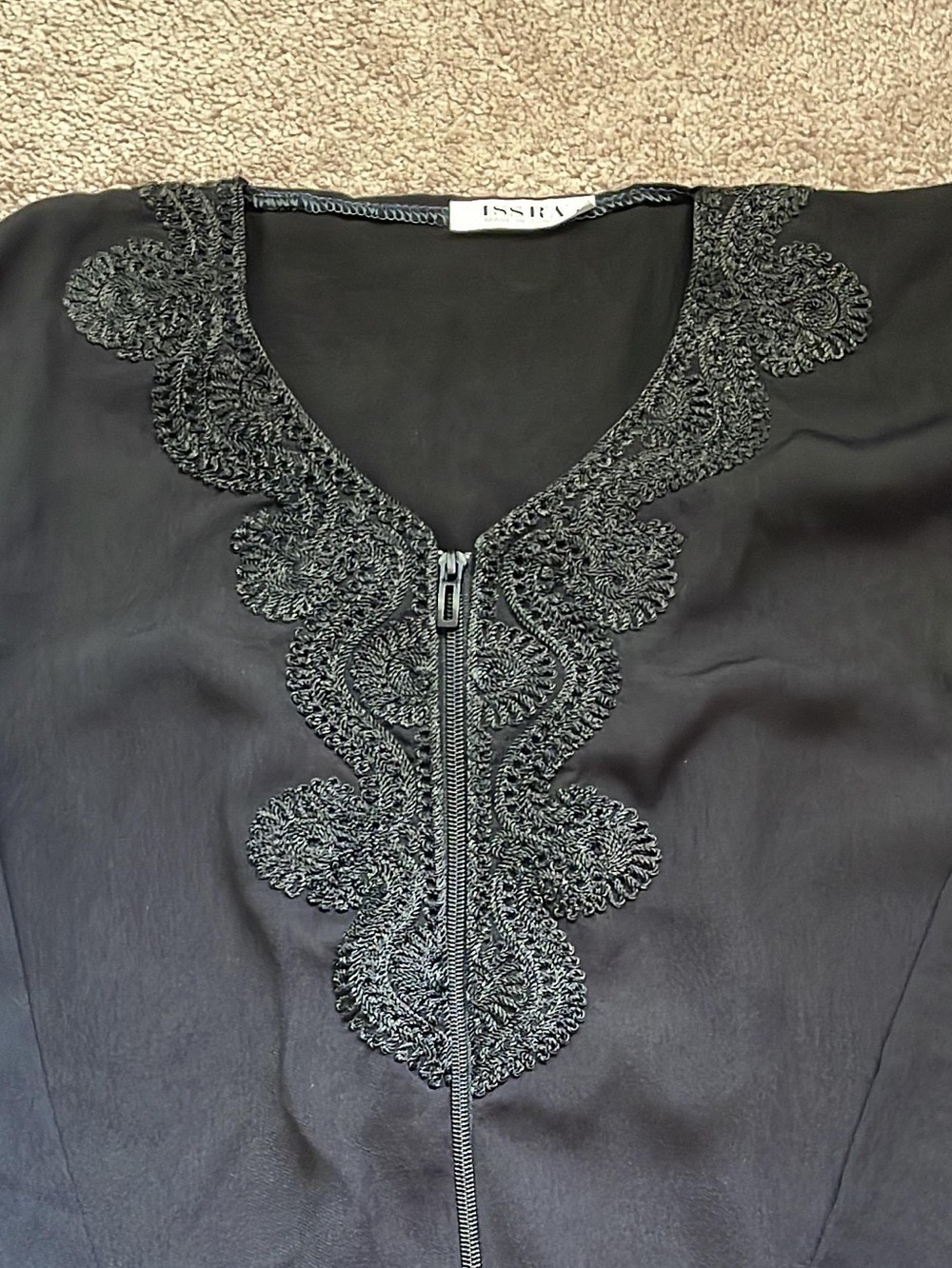 Traditional Tunisian Black Embroidered Zip Front Abaya Kaftan